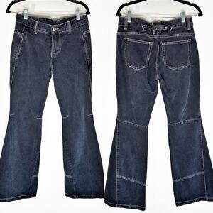 Brandy Melville J. Galt Charcoal Grey Bell Bottom Contrast Stitch Flared Jeans